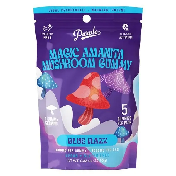 Purple Amanita Mushroom Gummies- Blue Razz